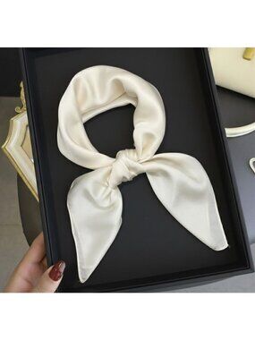 ⭐Elegant Luxury Bandana Square Silky Scarf WHITE Solid Wrap Versatile Soft Shawl
